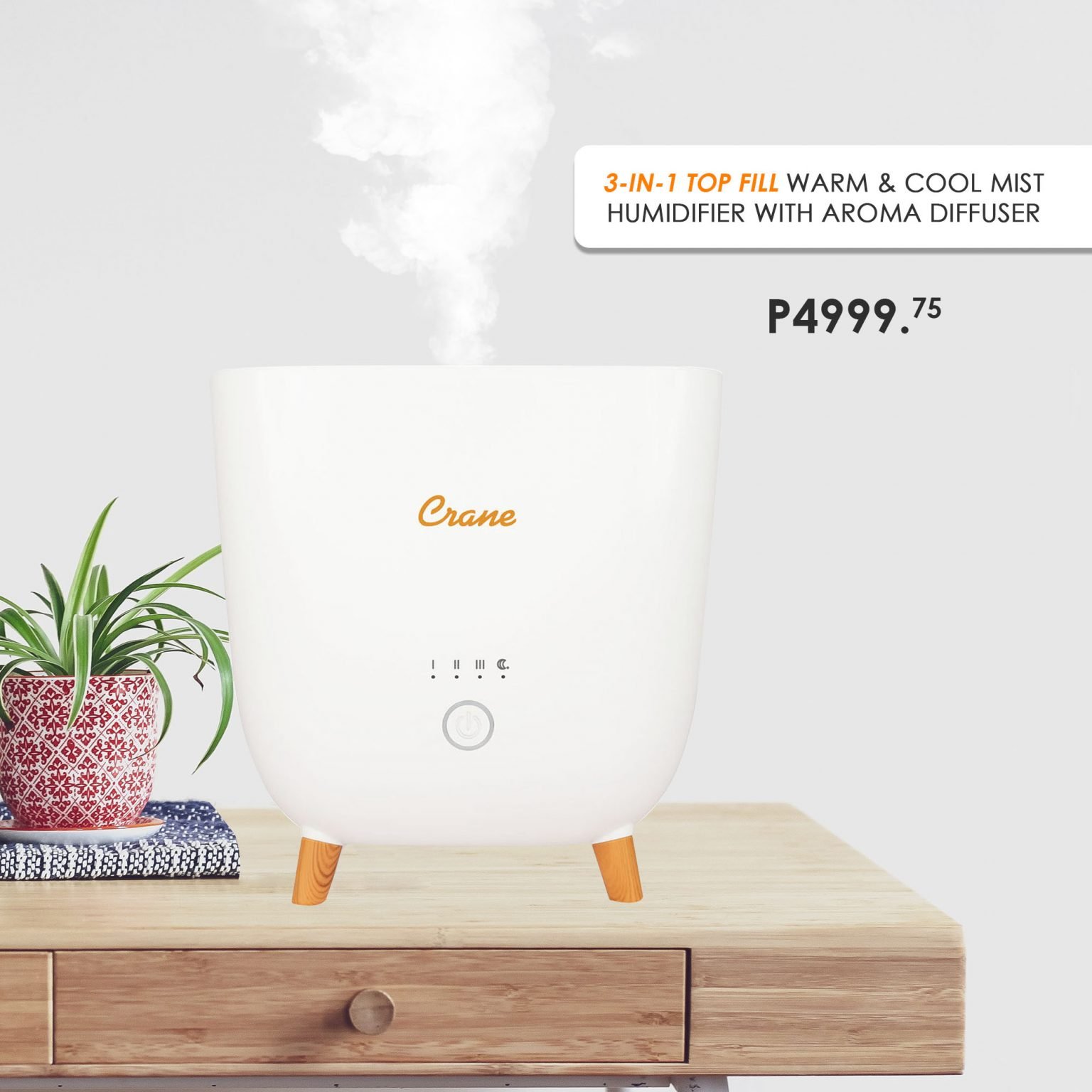 Crane EE-6916 3-in-1 Top Fill Warm & Cool Mist Humidifier with Aroma