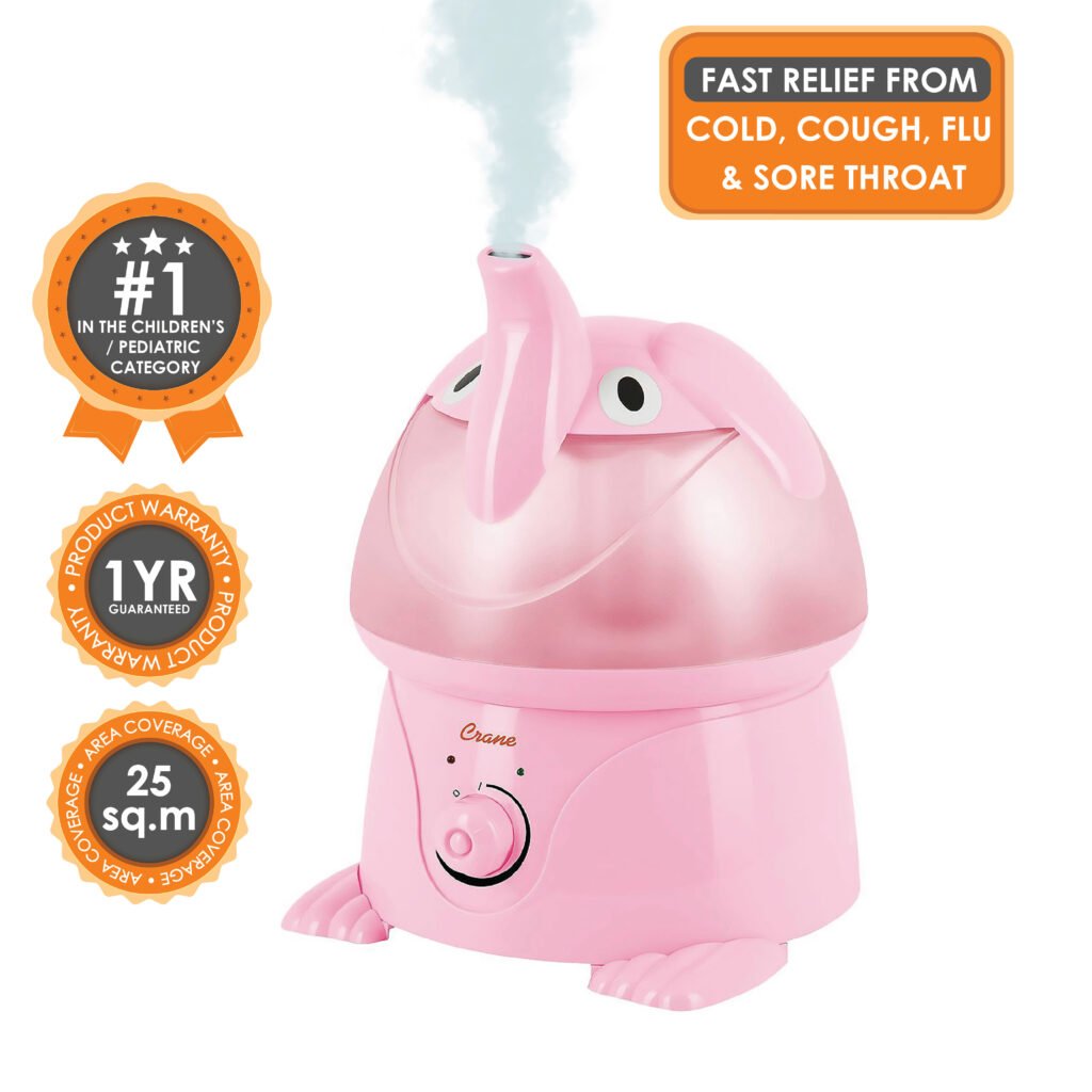 Crane 1 Gal. Adorable Pink Elephant CoolMist Humidifier for Personal
